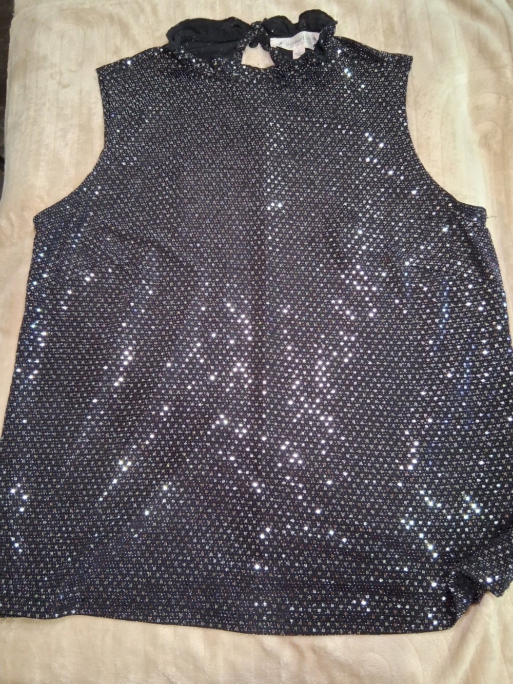 Nanette Lepore Black Sequin Mock-Neck Sleeveless Top